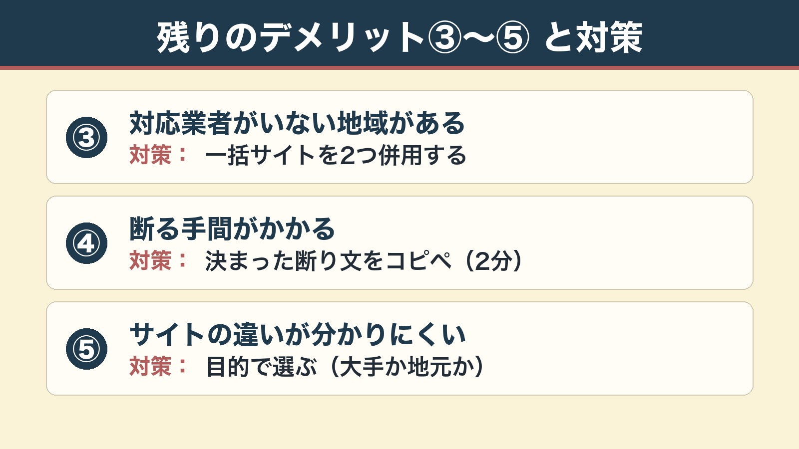 対応地域・断る手間・サイトの違いへの対策
