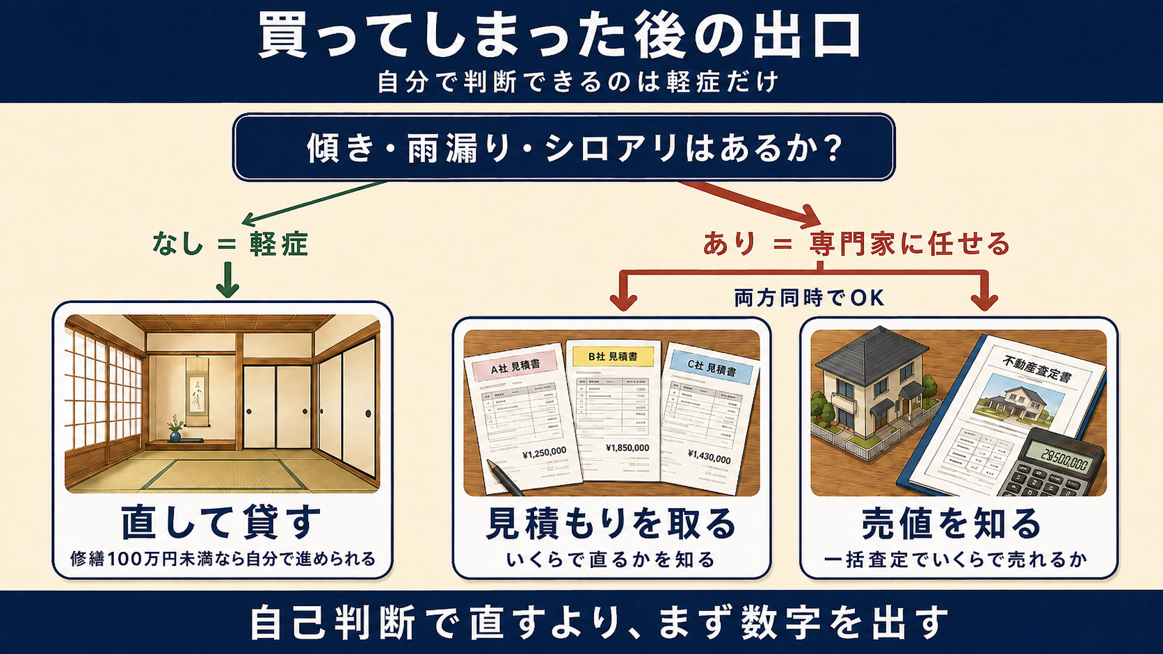 買ってしまった後の出口|軽症は直して貸す・それ以外は見積もりと売値を知る