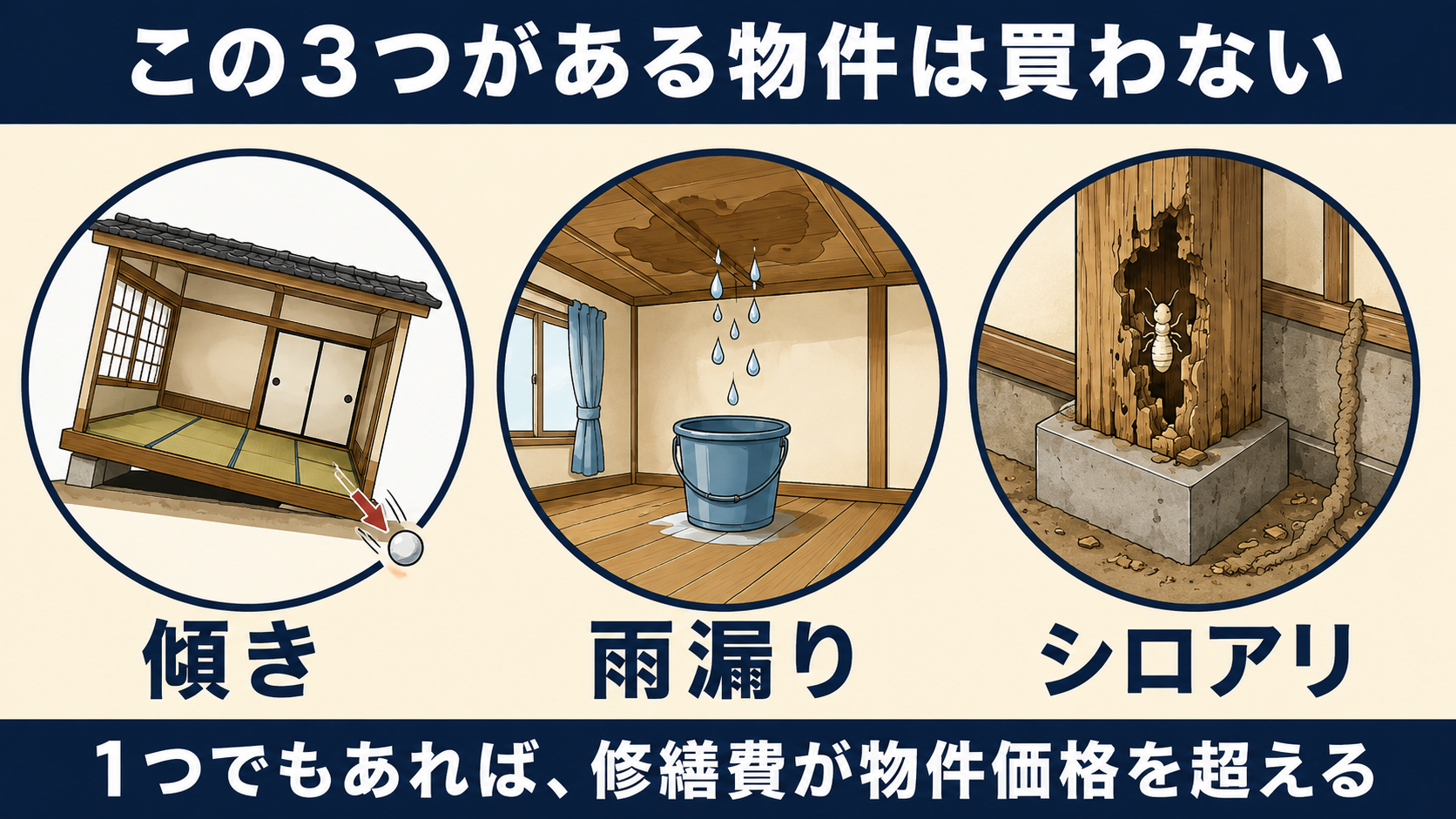 この3つがある物件は買わない|傾き・雨漏り・シロアリ